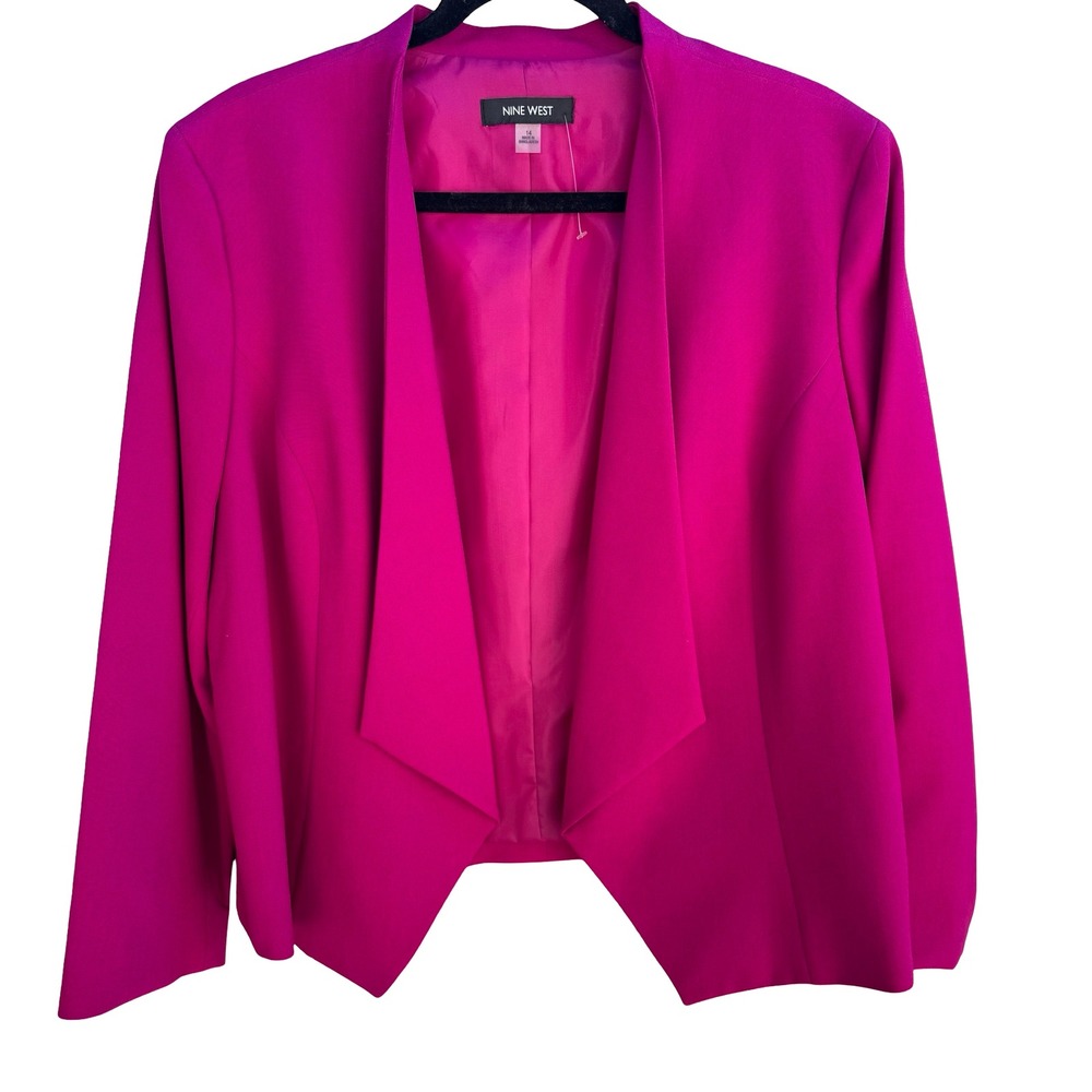 Nine West Tailored Magenta Open Front Draped Blazer Jacket Womens 14 NEW Office